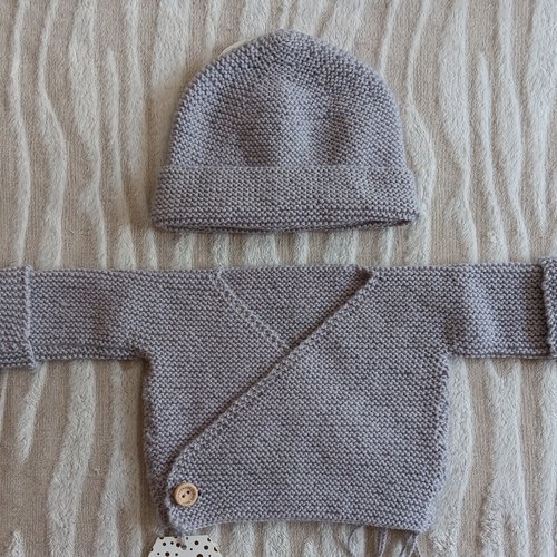 Ensemble bébé laine 100% mérinos, tricoté main, cadeau naissance , valise maternité