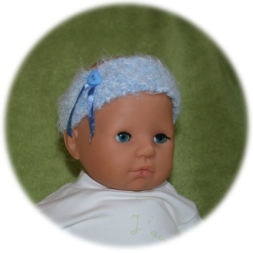 Bandeau bleu ciel pour bébé en laine peluche