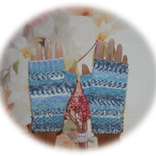 Mitaines en pure laine & polyamide en dégradé de bleus
