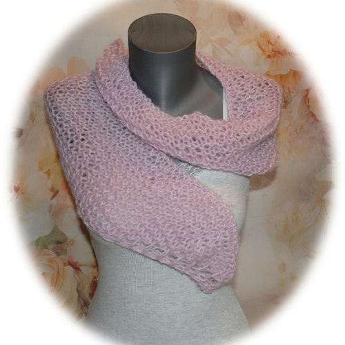 Châle/chèche en alpaga & soie rose