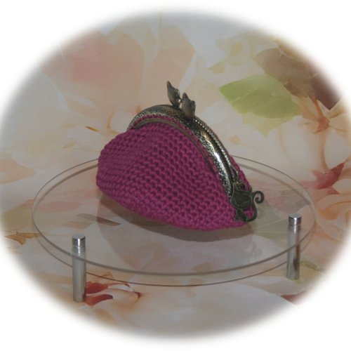 Porte-monnaie en coton violine fermoir bronze têtes de chat & breloque chat