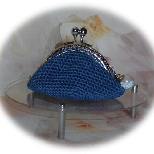 Porte-monnaie en coton bleu roi breloque boule verre
