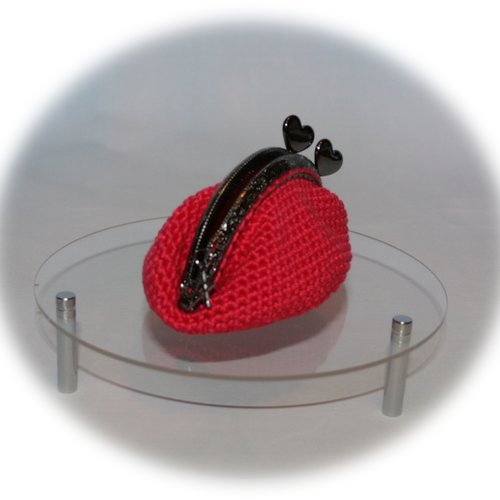 Porte-monnaie en coton rouge, fermoir gun black cœurs & breloque étoile