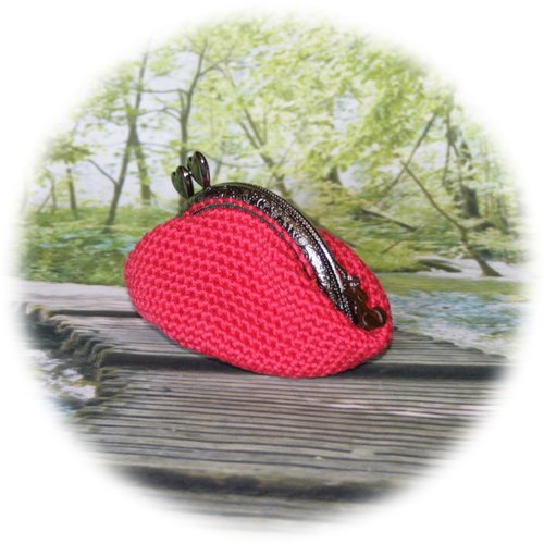 Porte-monnaie en coton rouge, fermoir gun black cœurs & breloque chien