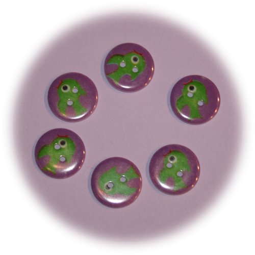 Lot de 6 boutons acrylique poisson vert