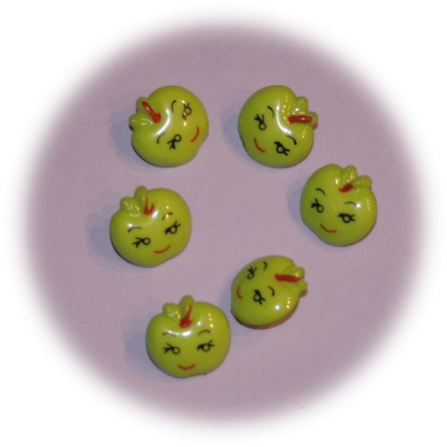 Lot de 6 boutons acrylique tête de fille verts