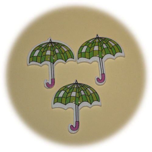 Lot de 3 boutons deux trous en forme de parapluie vert