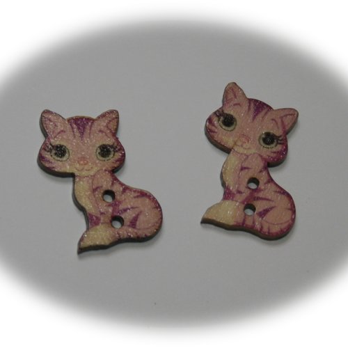 Lot de 2 boutons en bois en forme de chats parmes