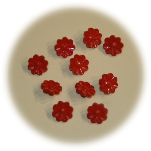 Lot de 10 boutons acrylique en forme de fleurs rouges