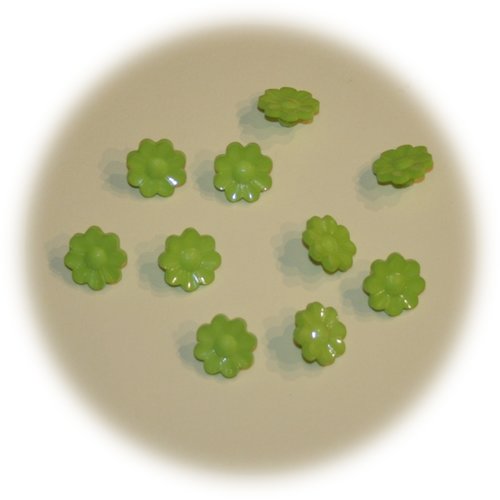 Lot de 10 boutons acrylique en forme de fleurs vert anis
