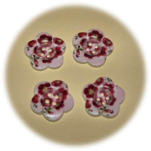 Lot de 4 boutons avec deux trous en forme de petite fleur
