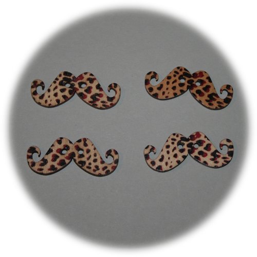 Lot de 4 boutons en bois avec deux trous en forme de moustaches léopard