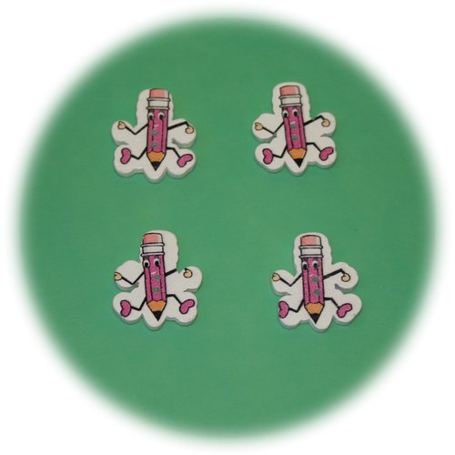 Lot de 4 boutons en bois roses en forme de crayon