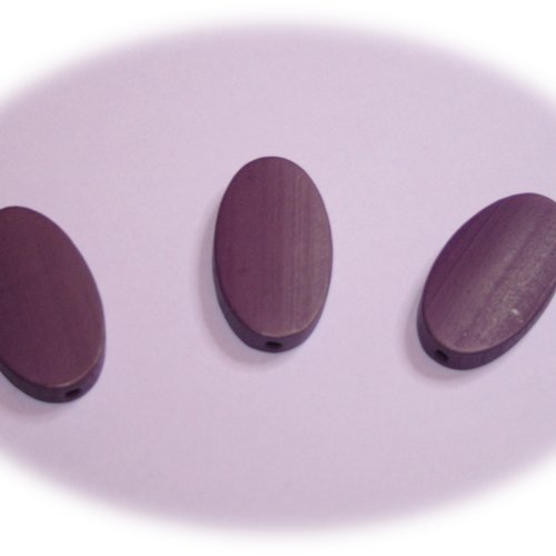 Lot de 3 perles ovales en bois de couleur violette