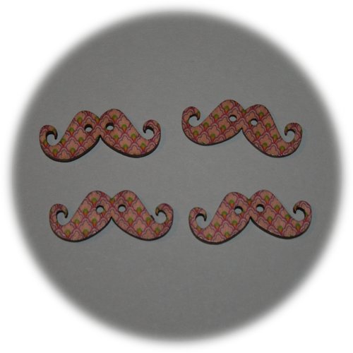 Lot de 4 boutons en bois avec deux trous en forme de moustaches tweed