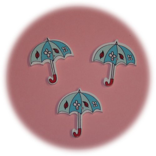 Lot de 3 boutons deux trous en forme de parapluie bleu