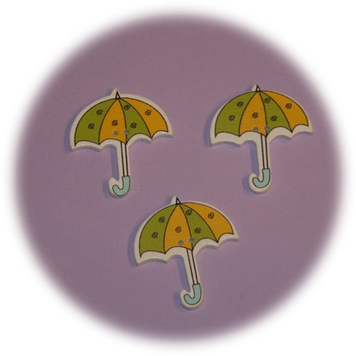 Lot de 3 boutons deux trous en forme de parapluie jaune & vert