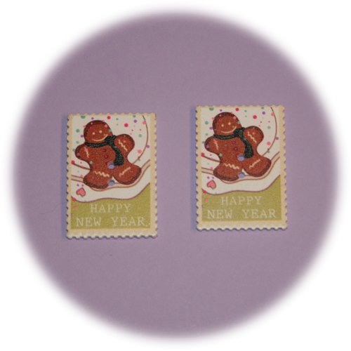 Lot 2 boutons deux trous timbre happy new year