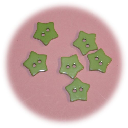 Lot de 6 boutons verts forme étoile en plastique