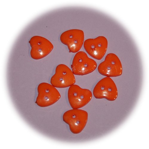 Lot de 10 boutons orange en forme de cœur en plastique