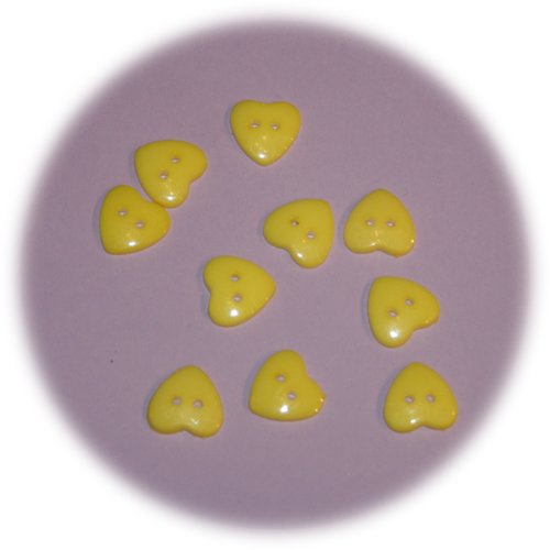 Lot de 10 boutons jaunes en forme de cœur en plastique