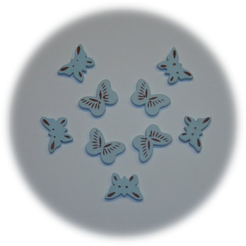 Lot de 9 boutons en bois bleus en forme de papillon