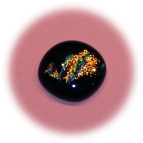 Perle plate en verre noir décorée 20 mm