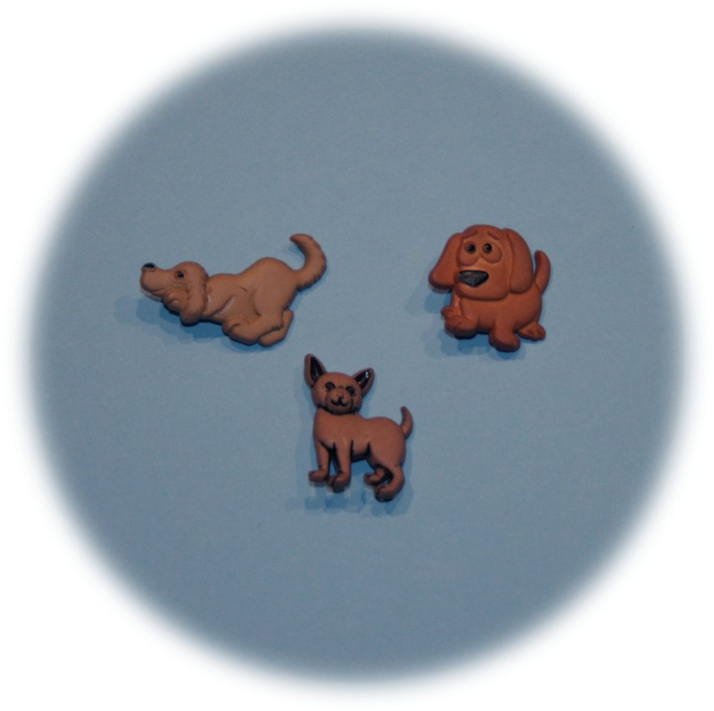 Lot de 3 boutons en forme de chiens marron - Un grand marché