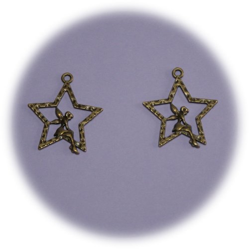 Lot de 2 breloques bronze étoile ornée elfe