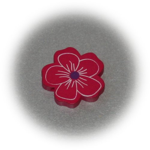 Perles en bois fuchsia en forme de fleur à 5 pétales
