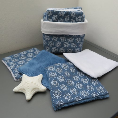 Lingettes démaquillantes - lingettes bébé - nettoyage et soin de la peau - lavables et réutilisables - coloris bleu