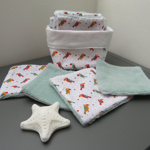 Lingettes démaquillantes - lingettes bébé - nettoyage et soin de la peau - lavables et réutilisables - motif "perroquet"