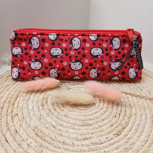 Trousse école / pochette zippée – rouge - coccinelles - idée cadeau pour anniversaire, noël, fête, maitresse