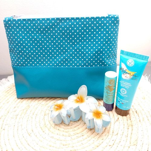 Trousse / pochette zippée - bleu canard motif "pois" - idée cadeau pour anniversaire, noël, fête - pour les vacances, les voyages