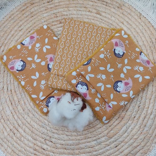 Lot 3 lingettes débarbouillettes enfant, bébé - nettoyage et soin de la peau - lavables et réutilisables - coloris jaune ocre moutarde