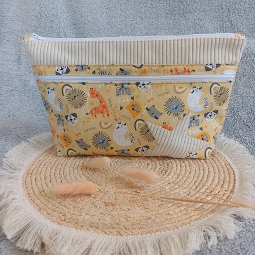 Trousse toilette enfant – velours – motif animaux - cadeau anniversaire, noël, naissance, fête - voyages, vacances