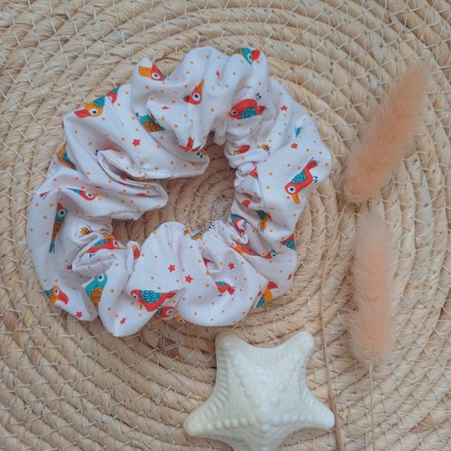 Chouchou, scrunchie, elastique cheveux, coton motif perroquets