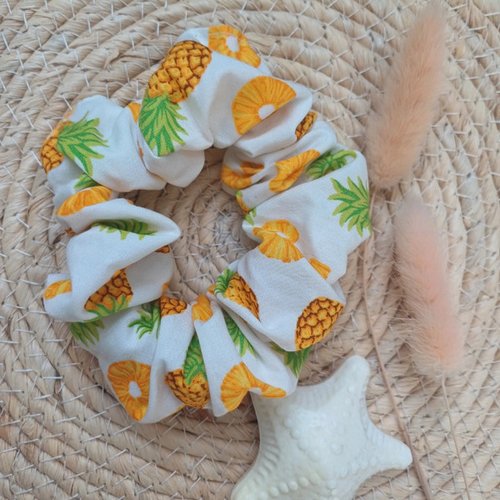 Chouchou, scrunchie, elastique cheveux, coton motif ananas