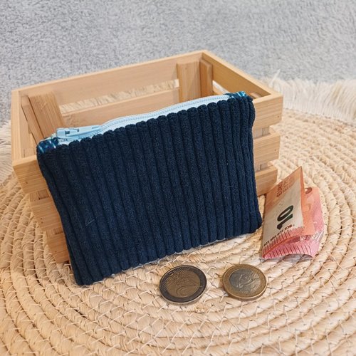 Porte-monnaie rectangulaire velours – trousse, pochette - coloris marine