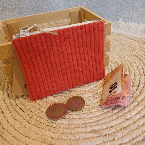 Porte-monnaie rectangulaire velours – trousse, pochette - coloris rouge - doublure fleurie