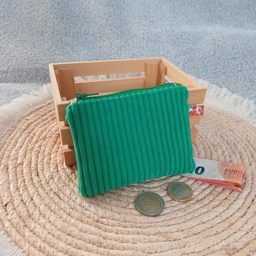 Porte-monnaie rectangulaire velours – trousse, pochette - coloris vert et motif fleuri