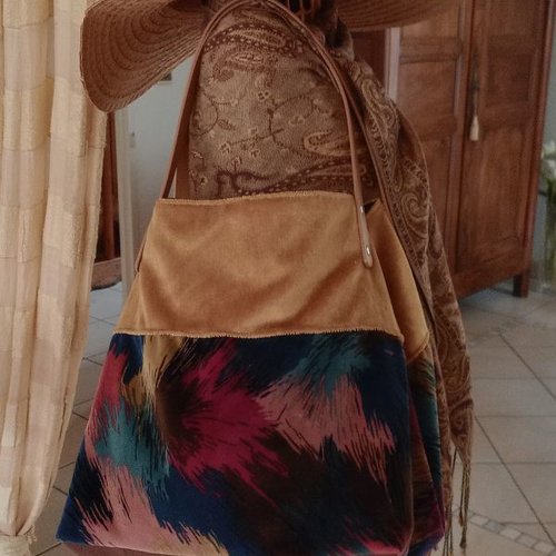 Grand sac cabas cube fait main duo de velours haute qualité