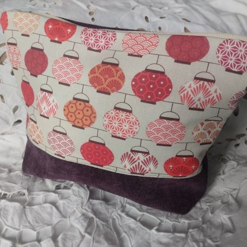 Trousse pochette faite main "les lampions" doublée zip