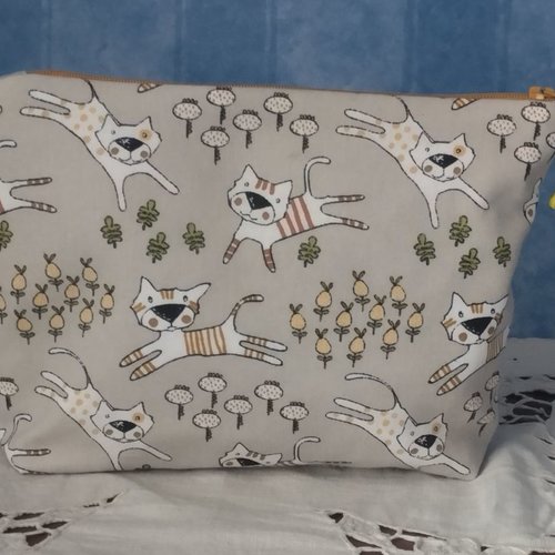 Trousse pochette faite main "chats espiègles" doublée zip