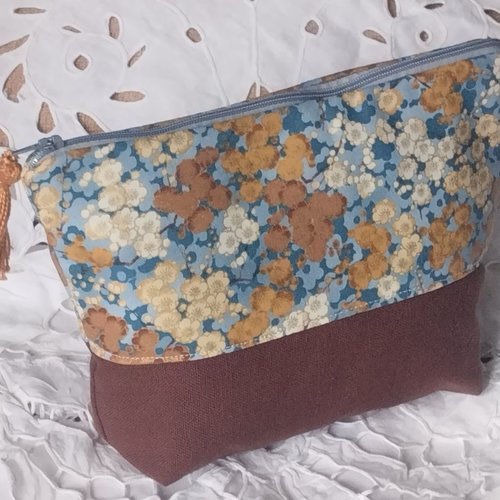 Trousse pochette faite main "fleurs au japon" doublée coton zip