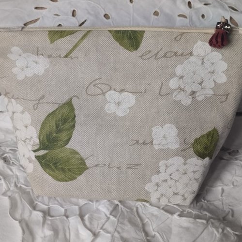 Trousse pochette faite main "hortensias" doublée zip