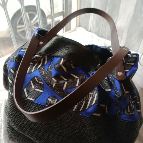 Grand sac cabas cube fait main velours multi matières