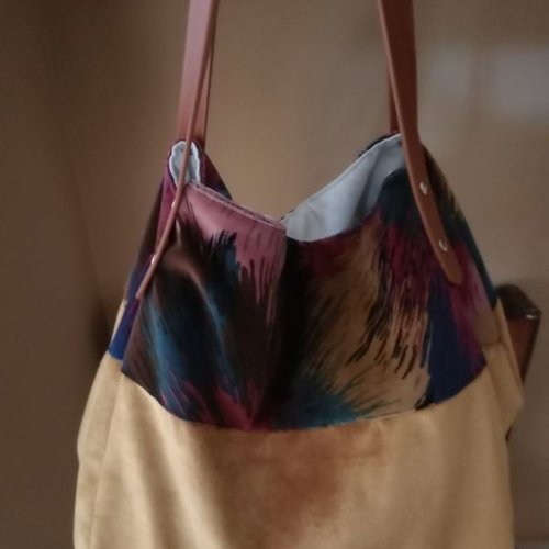 Grand sac cabas cube fait main duo de velours haute qualité