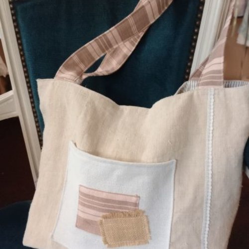 Sac cabas chanvre et toile a matelas doublé