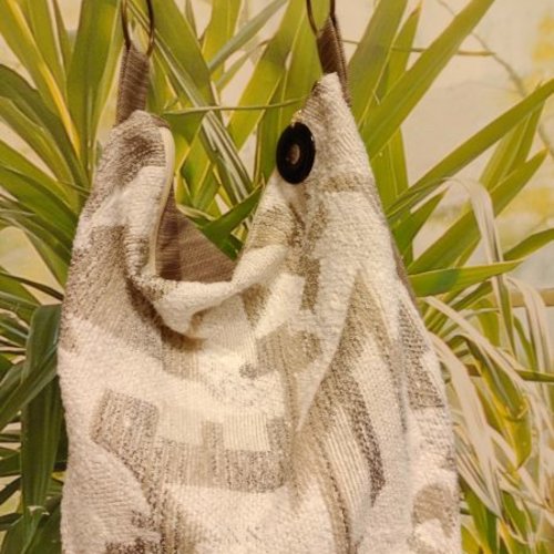 Sac hobo besace fait main tissu ameublement bouclette beige/ecru  zip doublé